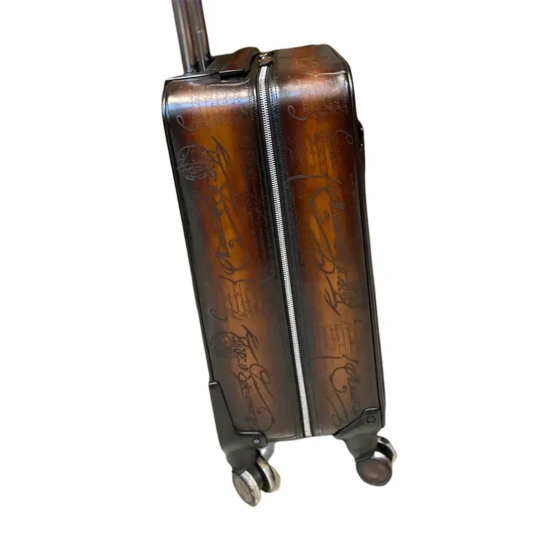 Leather Trolley Case - Unisex Business Suitcase with Universal Wheels - Image 3