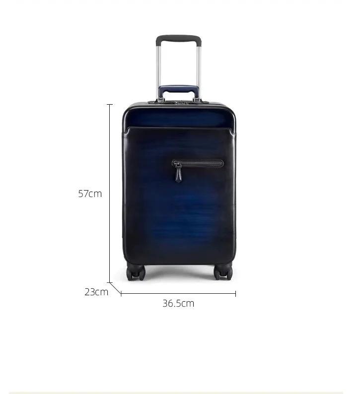 Leather Trolley Case - Unisex Business Suitcase with Universal Wheels - Image 5