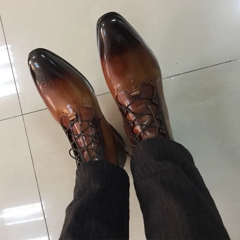 Classic Men's Handmade Genuine Leather Ankle Boots β High Top Dress Boots, Casual Business, Zipper & Lace-Up Motorcycle Boots - Image 4