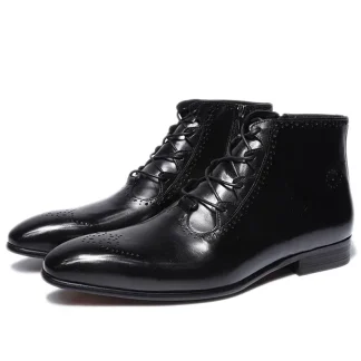Classic Men's Handmade Genuine Leather Ankle Boots – High Top Dress Boots, Casual Business, Zipper & Lace-Up Motorcycle Boots