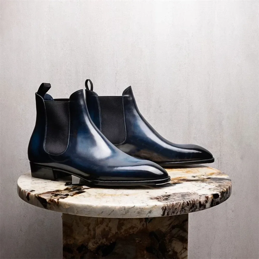 Handmade Genuine Leather Almond Toe Chelsea Boots – Luxury Formal Ankle Boots for Men
