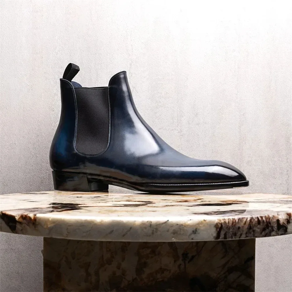 Handmade Genuine Leather Almond Toe Chelsea Boots – Luxury Formal Ankle Boots for Men - Image 4