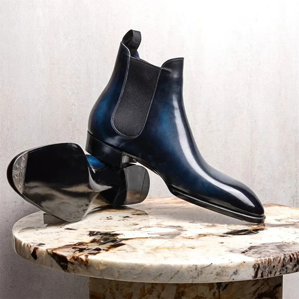 Handmade Genuine Leather Almond Toe Chelsea Boots – Luxury Formal Ankle Boots for Men - Image 5