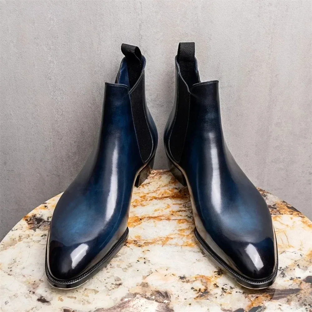 Handmade Genuine Leather Almond Toe Chelsea Boots – Luxury Formal Ankle Boots for Men - Image 7