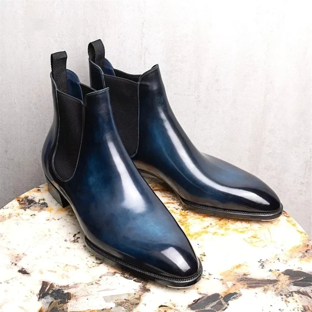 Handmade Genuine Leather Almond Toe Chelsea Boots – Luxury Formal Ankle Boots for Men - Image 9