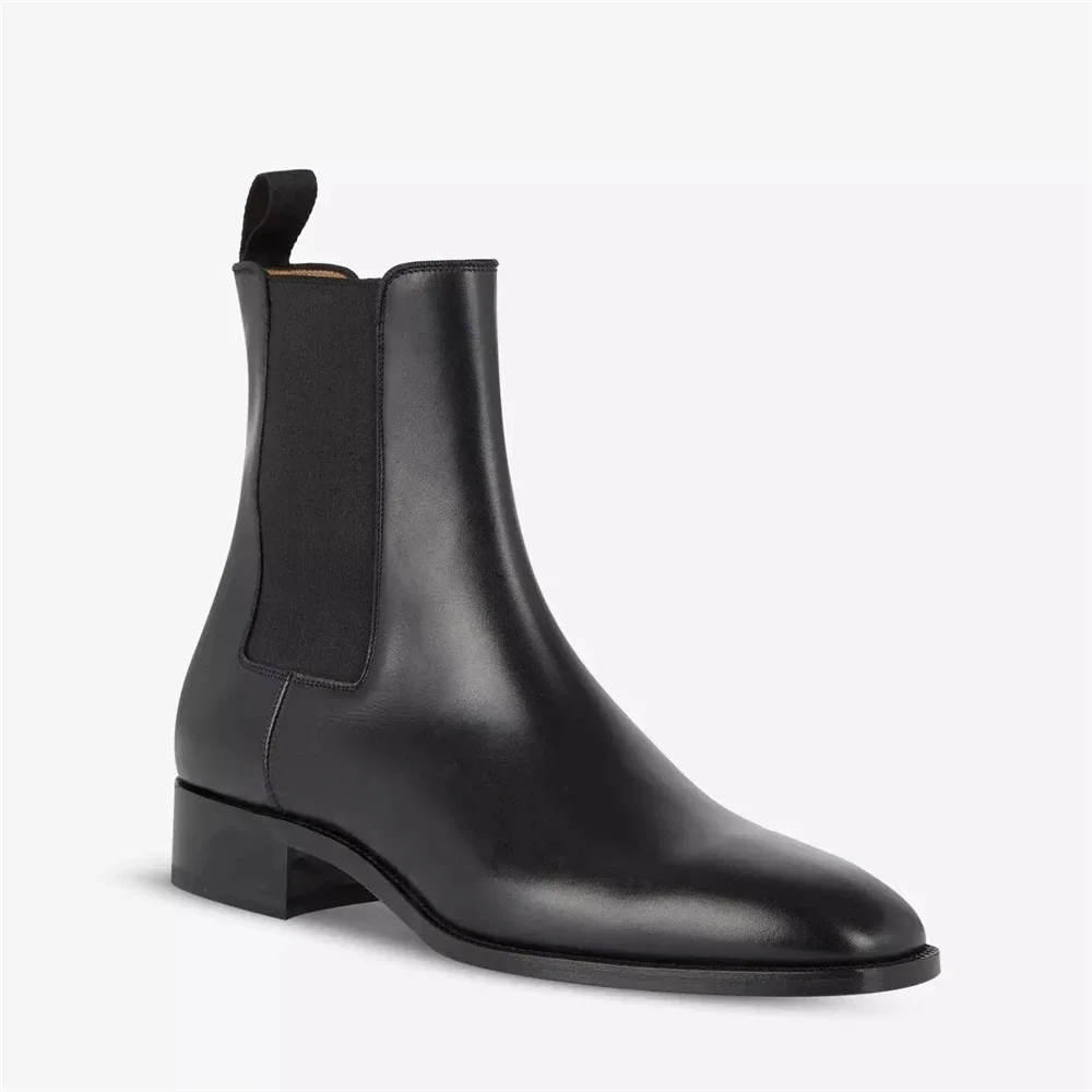 Men’s Brown Patent Leather Stretch Boots – Almond Toe Slip-On Designer Ankle Boots - Image 2