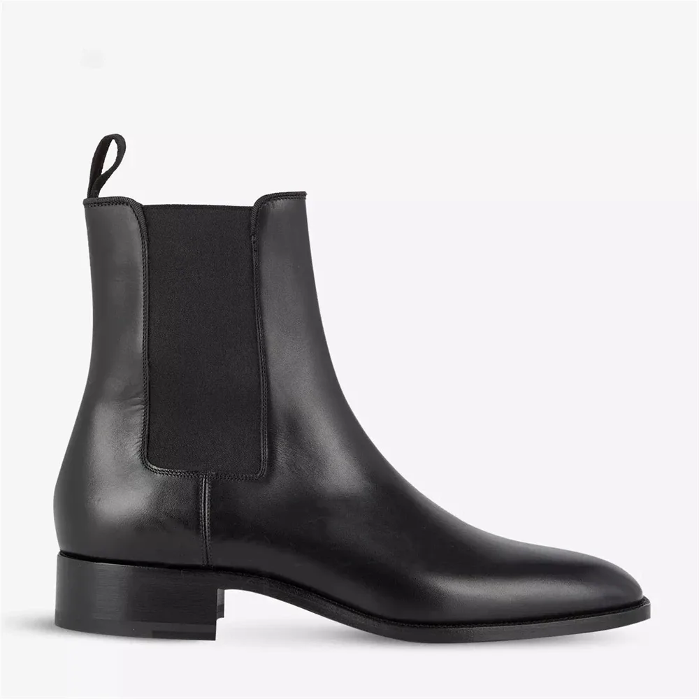 Men’s Brown Patent Leather Stretch Boots – Almond Toe Slip-On Designer Ankle Boots - Image 4