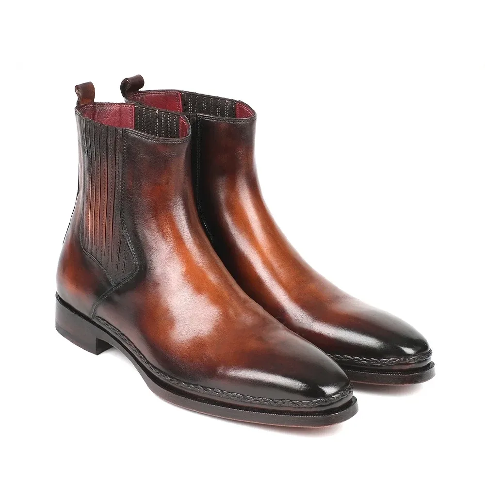 Handmade Genuine Leather Plain Toe Booties – Luxury Hand-Painted Designer Boots for Men