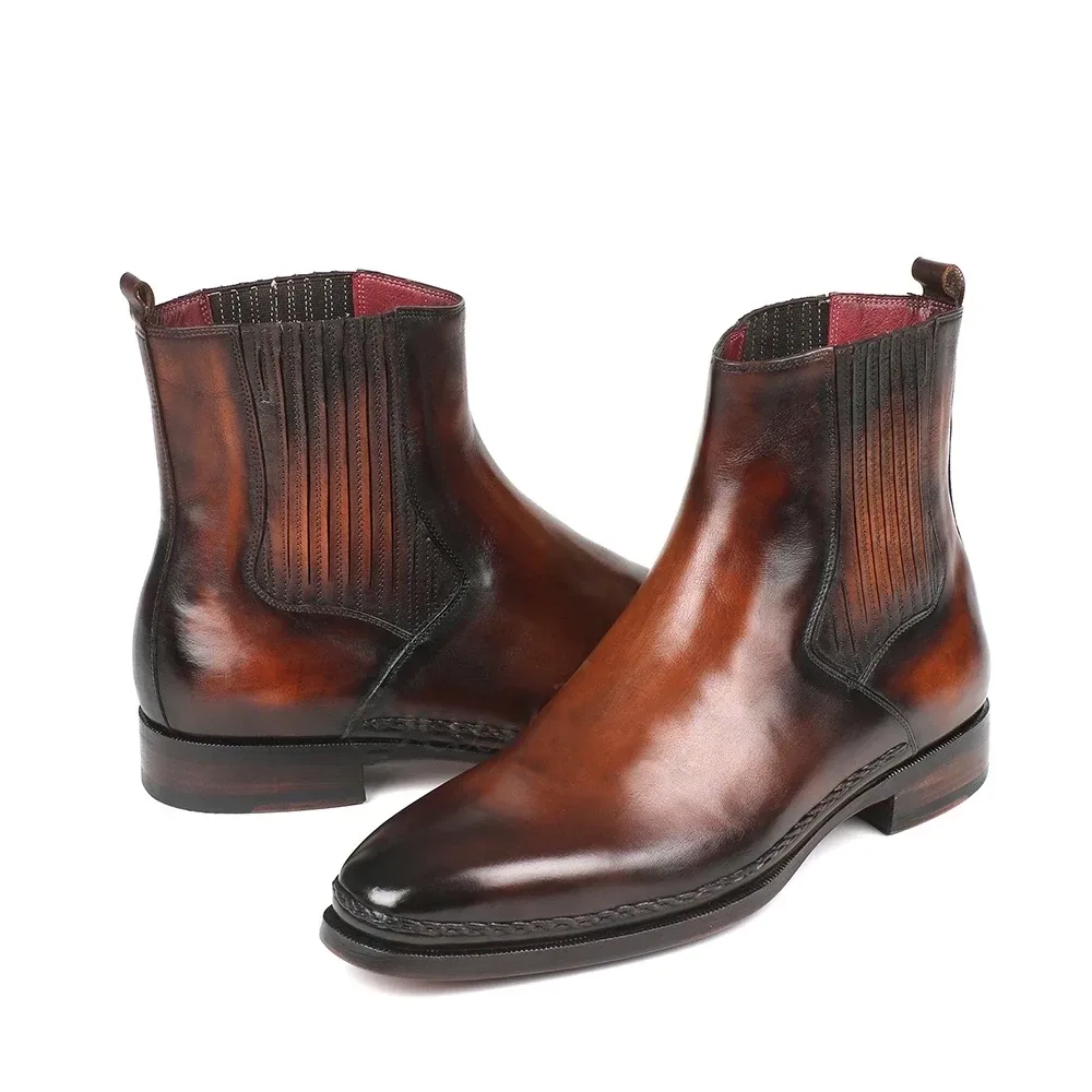 Handmade Genuine Leather Plain Toe Booties – Luxury Hand-Painted Designer Boots for Men - Image 3