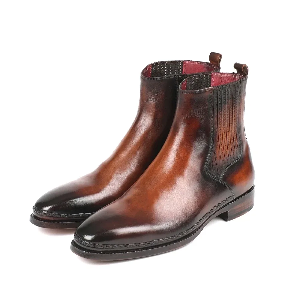 Handmade Genuine Leather Plain Toe Booties – Luxury Hand-Painted Designer Boots for Men - Image 4