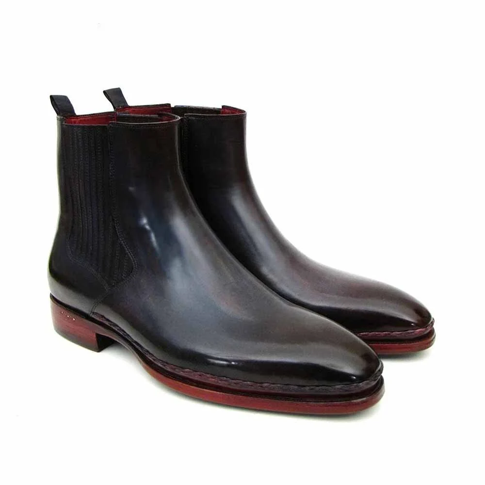 Handmade Genuine Leather Plain Toe Booties – Luxury Hand-Painted Designer Boots for Men - Image 2