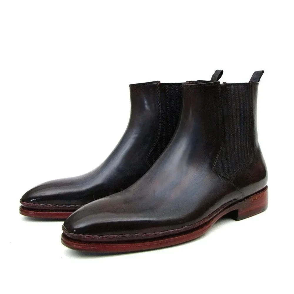 Handmade Genuine Leather Plain Toe Booties – Luxury Hand-Painted Designer Boots for Men - Image 5
