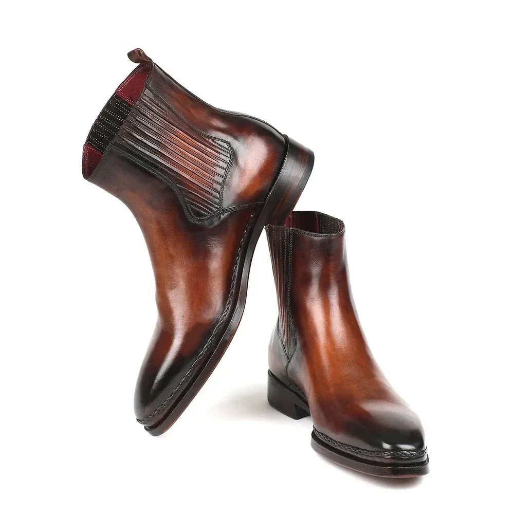 Handmade Genuine Leather Plain Toe Booties – Luxury Hand-Painted Designer Boots for Men - Image 6