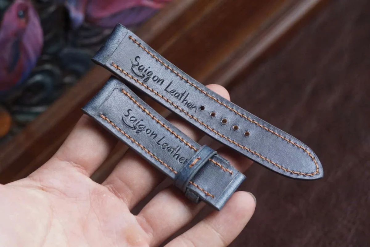 Saigon-Leather Handcrafted Gray Patina Leather Watch Strap - Image 5