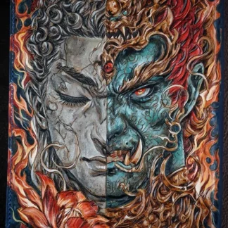 Saigon Leather’s Hand-Carved Dual-Sided Leather Handbag – Buddha & Demon Warrior
