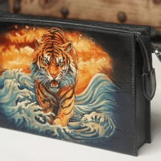 Saigon Leather’s Hand-Carved Leather Handbag – Tiger Through the Waves