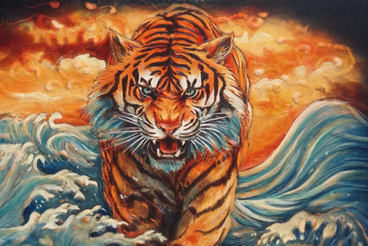Saigon Leather’s Hand-Carved Leather Handbag – Tiger Through the Waves - Image 5