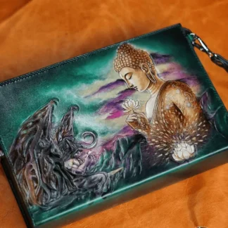 Saigon Leather’s Customizable Double-Sided Engraved Leather Handbag – Enlightenment Amidst Darkness Edition