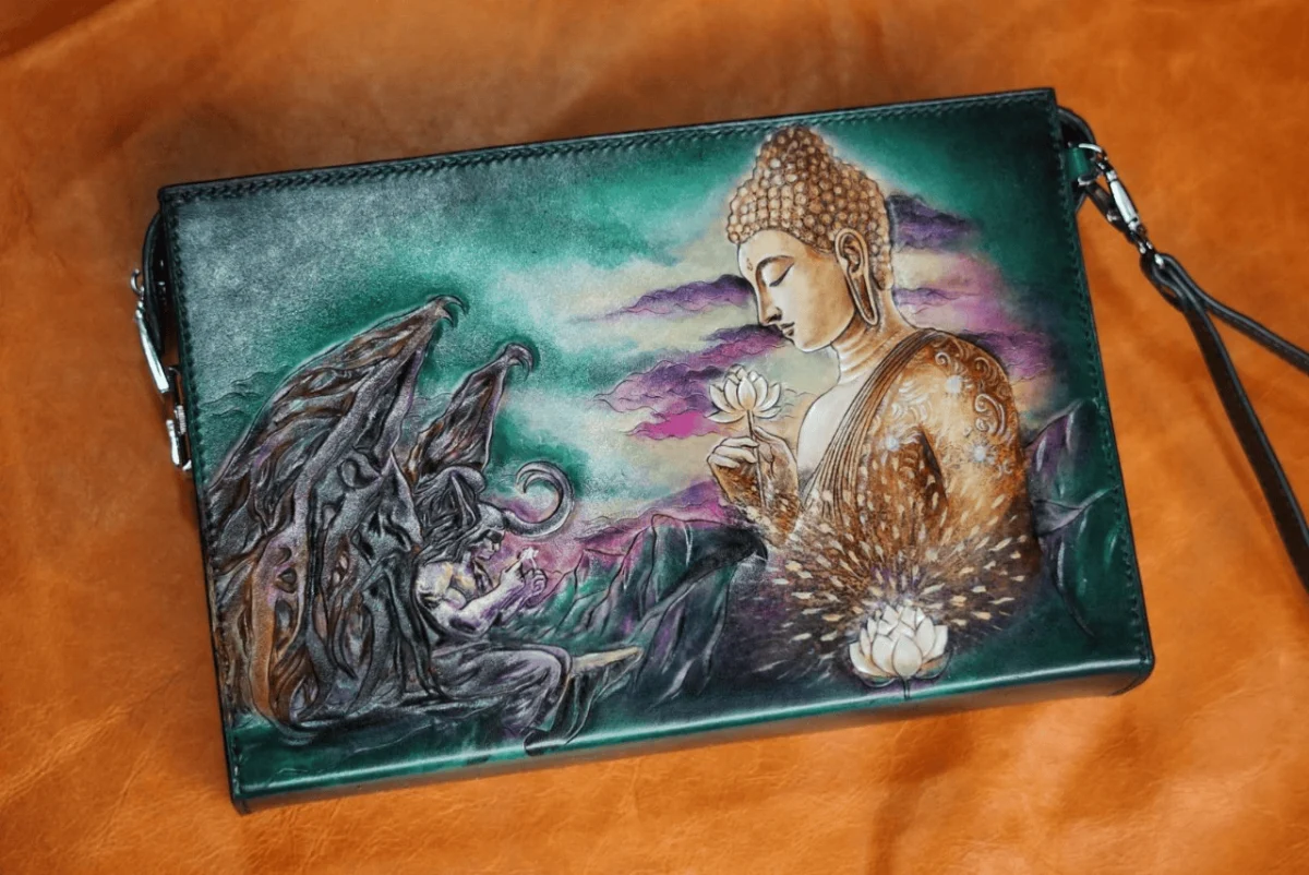 Saigon Leather’s Customizable Double-Sided Engraved Leather Handbag – Enlightenment Amidst Darkness Edition - Image 3
