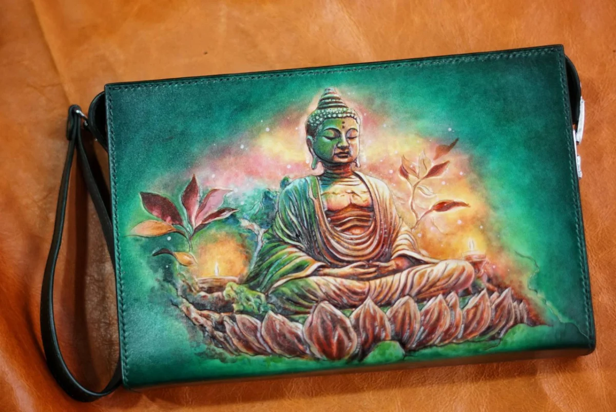 Saigon Leather’s Customizable Double-Sided Engraved Leather Handbag – Enlightenment Amidst Darkness Edition - Image 6