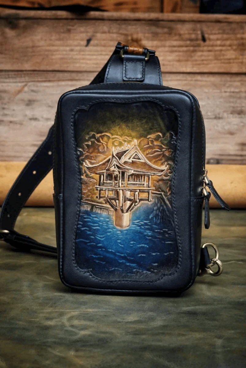 Saigon Leather’s Customizable Double-Sided Engraved Leather Handbag – Luminous Pavilion, Echoing Waters Edition