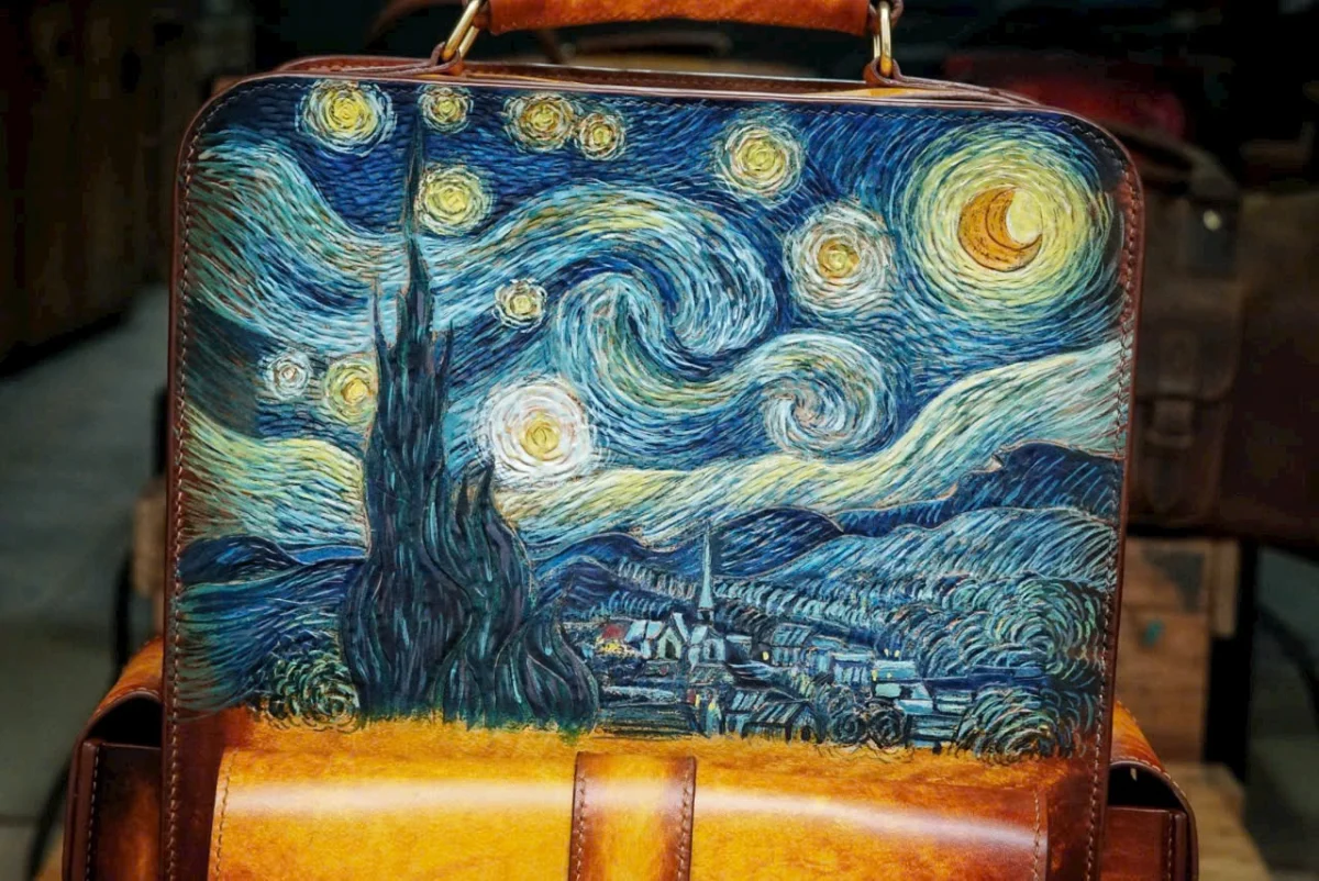 Saigon Leather Customizable Leather Backpack - Van Gogh's "Starry Night" Homage - Image 3