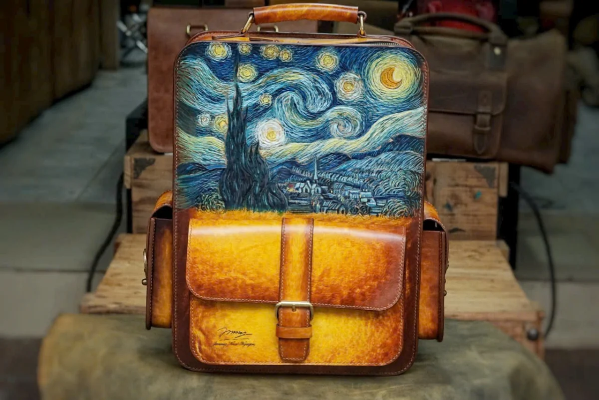 Saigon Leather Customizable Leather Backpack - Van Gogh's "Starry Night" Homage - Image 4
