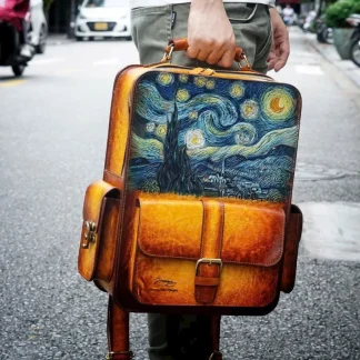 Saigon Leather Customizable Leather Backpack - Van Gogh's "Starry Night" Homage