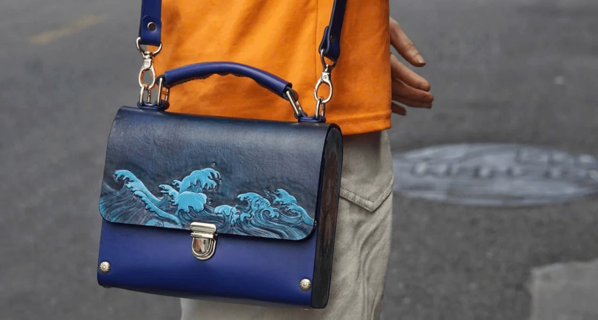 Saigon Leather’s Handcrafted Leather Bag – Ocean Wave Art Edition - Image 2