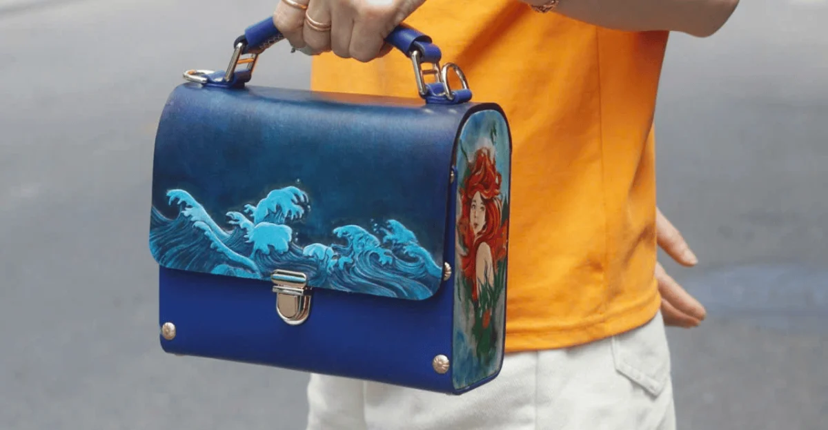Saigon Leather’s Handcrafted Leather Bag – Ocean Wave Art Edition