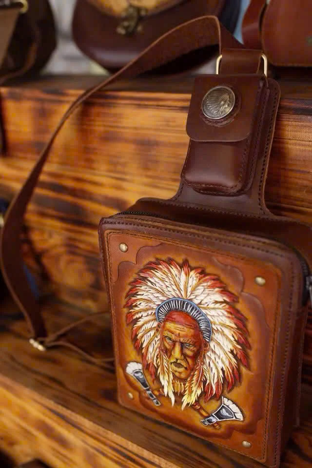 Saigon Leather’s Handcrafted Sling Bag – Native Chief Edition - Image 2