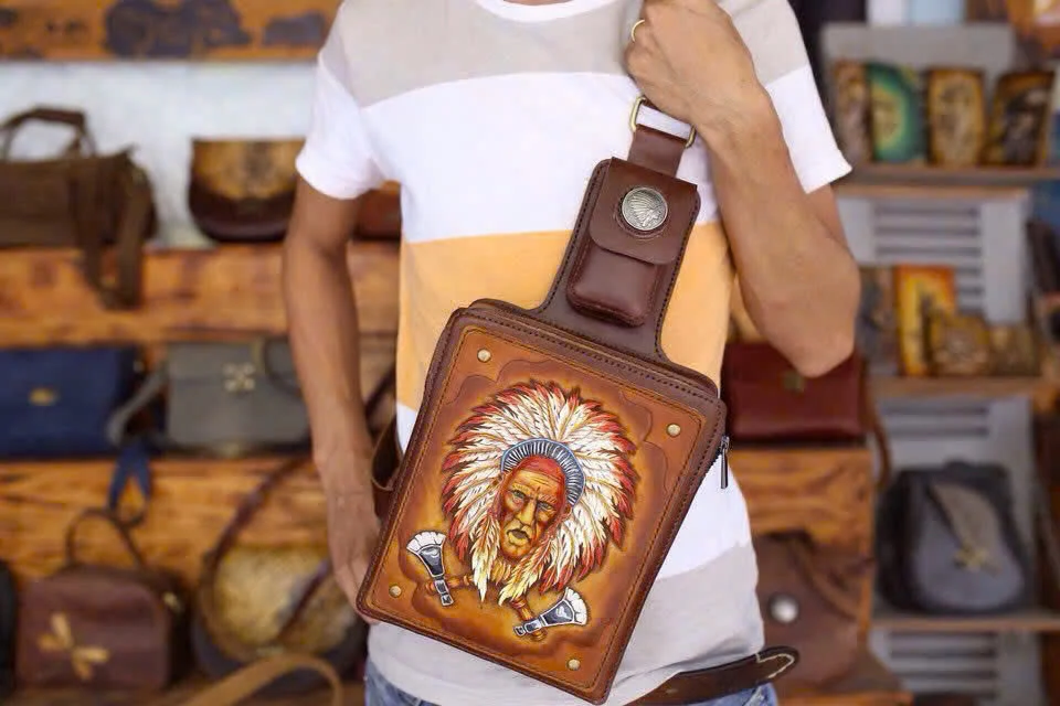 Saigon Leather’s Handcrafted Sling Bag – Native Chief Edition - Image 4