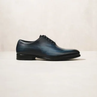 Saigon Leather’s Seville Wholecut Oxford – Hand-Patinated Full-Grain Leather with Midnight Blue Finish