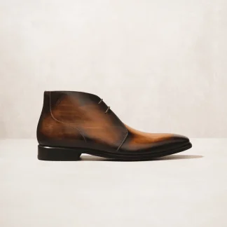 Saigon Leather’s Granada Chukka Boot – Hand-Patinated Calf Leather with Warm Amber Finish