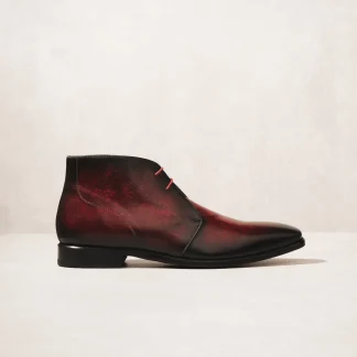 Saigon Leather’s Marrakesh Chukka Boot – Hand-Patinated Calf Leather with Crimson Lace Accents