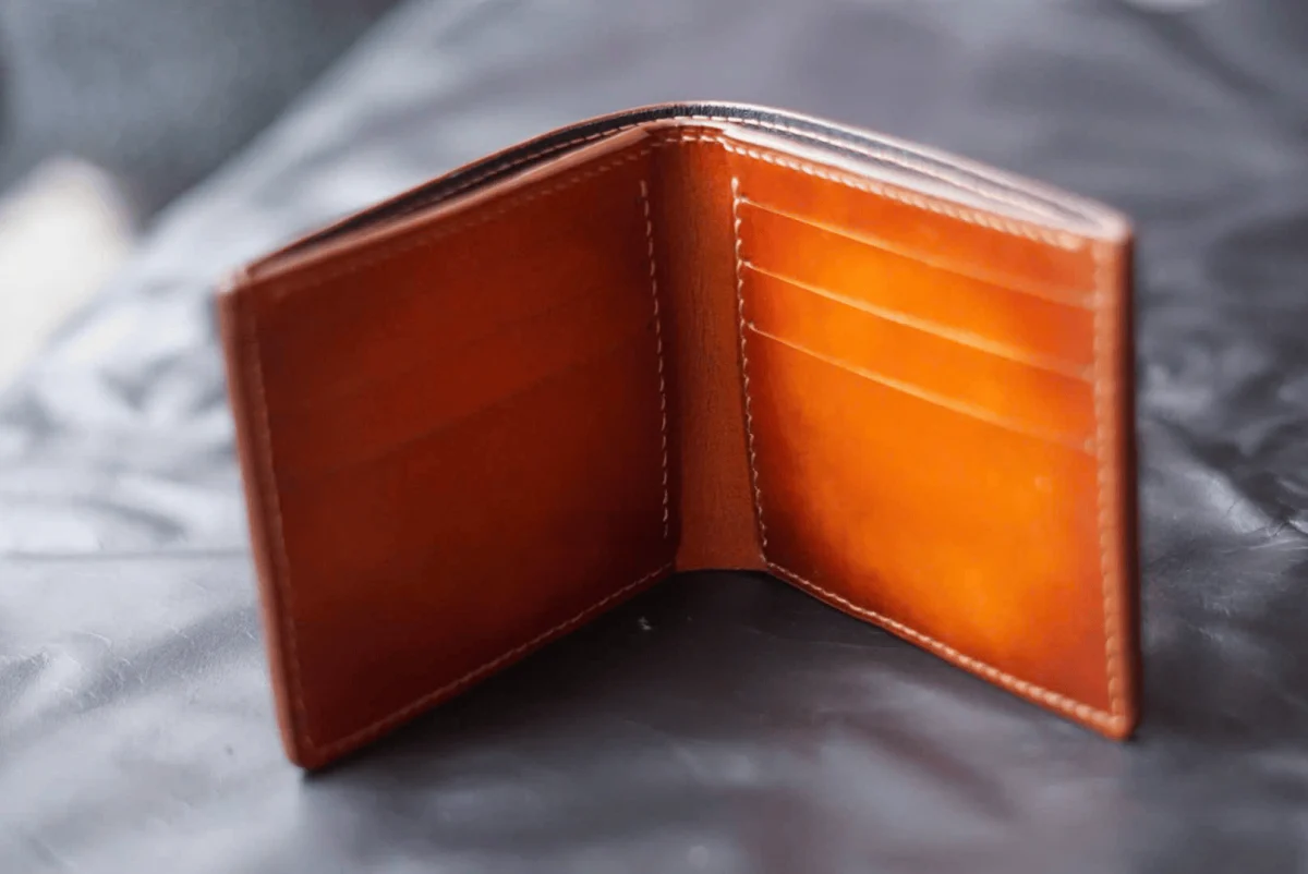 Saigon Leather’s Valais Bifold Wallet – Hand-Carved Goat Design with Painted Mountain Flame Effect W009 - Image 4