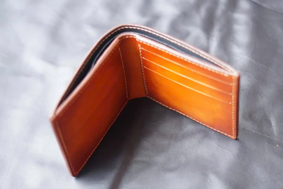 Saigon Leather’s Valais Bifold Wallet – Hand-Carved Goat Design with Painted Mountain Flame Effect W009 - Image 5