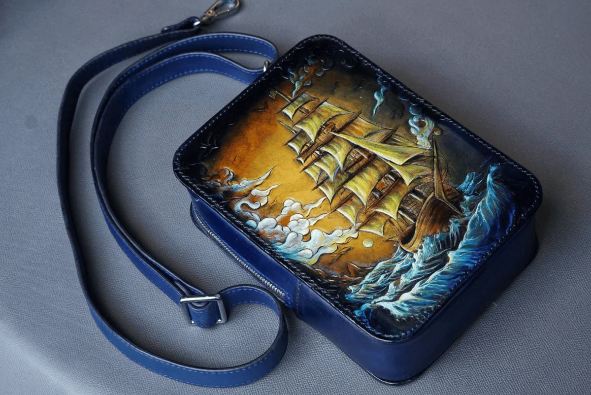 Saigon Leather’s Monaco Chest Bag – Hand-Dyed Leather with Sailboat Carving for Smooth Sailing - Image 2