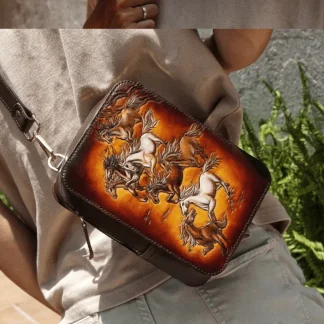 Saigon Leather’s Monaco Chest Bag – Hand-Dyed Leather with Galloping Horses for Prosperity