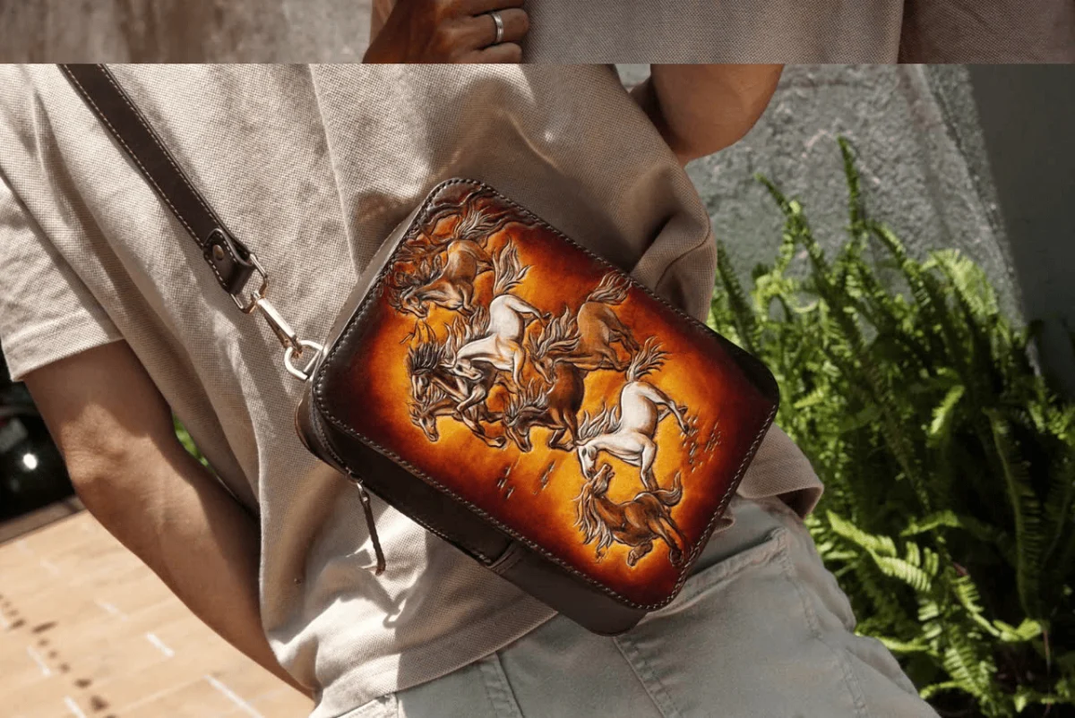 Saigon Leather’s Monaco Chest Bag – Hand-Dyed Leather with Galloping Horses for Prosperity