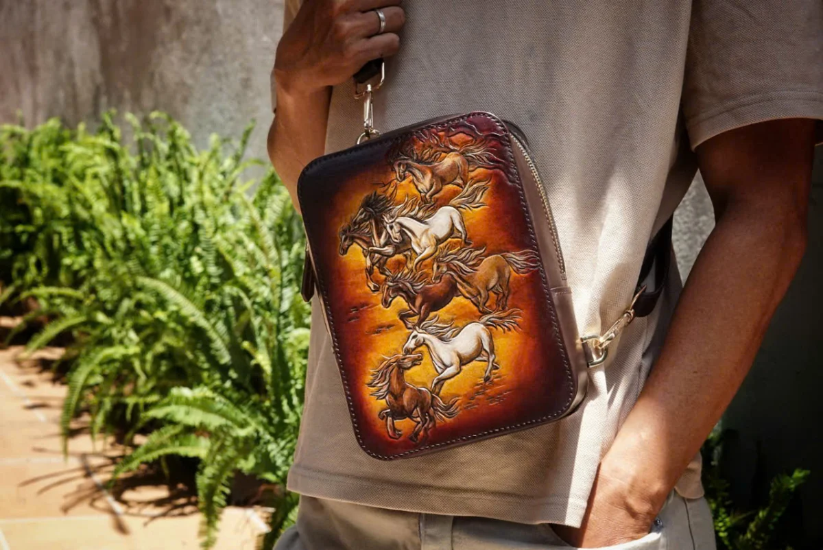 Saigon Leather’s Monaco Chest Bag – Hand-Dyed Leather with Galloping Horses for Prosperity - Image 3