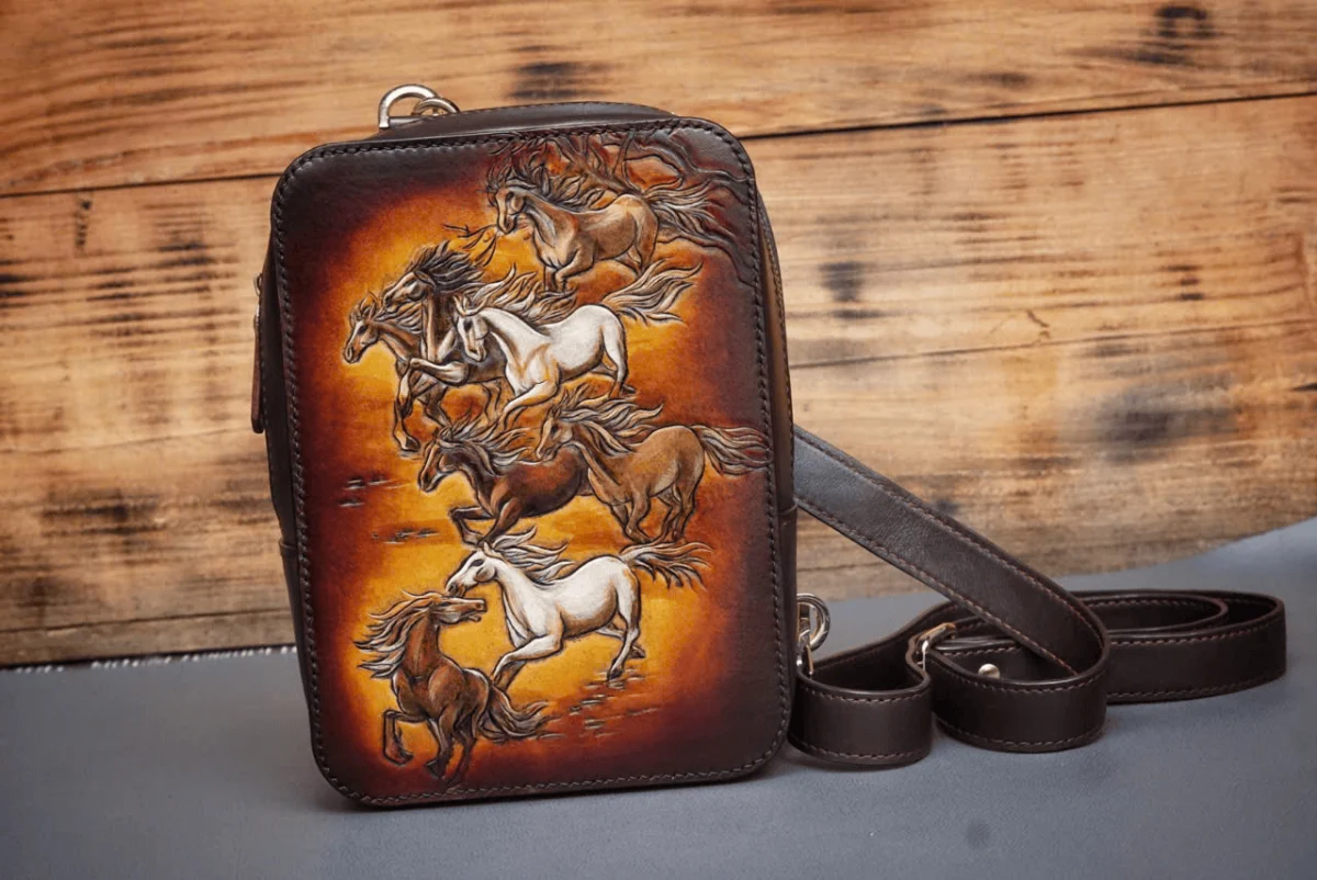 Saigon Leather’s Monaco Chest Bag – Hand-Dyed Leather with Galloping Horses for Prosperity - Image 4