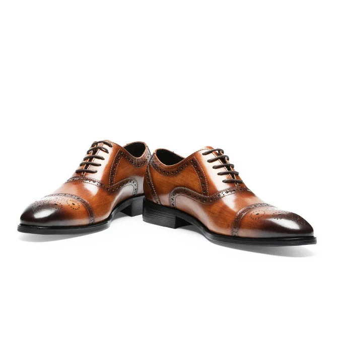 Saigon Leather's Elegant Cap Toe Semi Brogue Oxford Shoes - Image 4