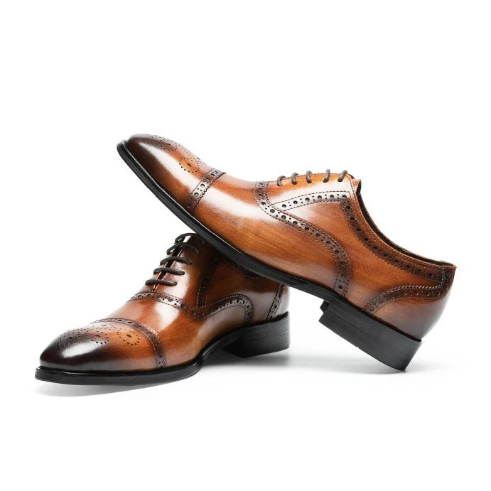 Saigon Leather's Elegant Cap Toe Semi Brogue Oxford Shoes - Image 6