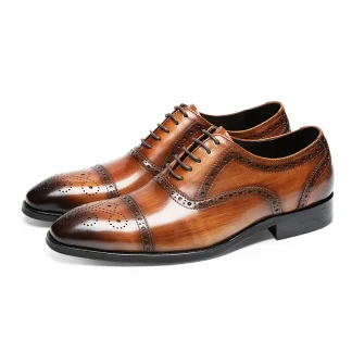 Saigon Leather's Elegant Cap Toe Semi Brogue Oxford Shoes