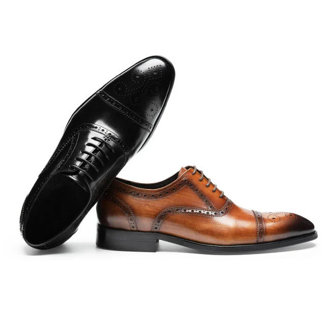 Saigon Leather's Elegant Cap Toe Semi Brogue Oxford Shoes - Image 3