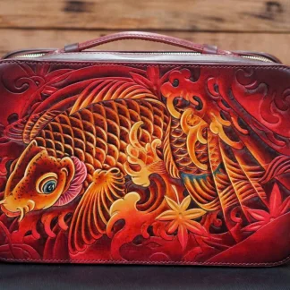 Saigon Leather The Hand-Painted Leather Mini Box Bag – Crimson Koi Edition