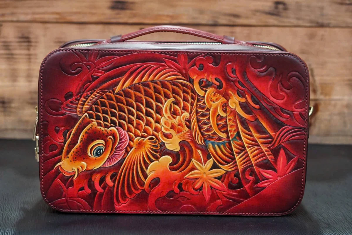 Saigon Leather The Hand-Painted Leather Mini Box Bag – Crimson Koi Edition