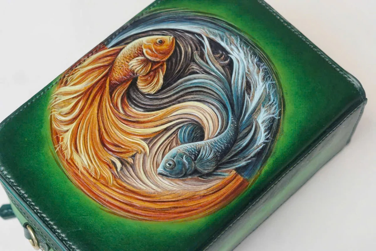Saigon Leather’s Yin-Yang Betta Fish Hand-Carved Full-Grain Leather Bag - Image 3
