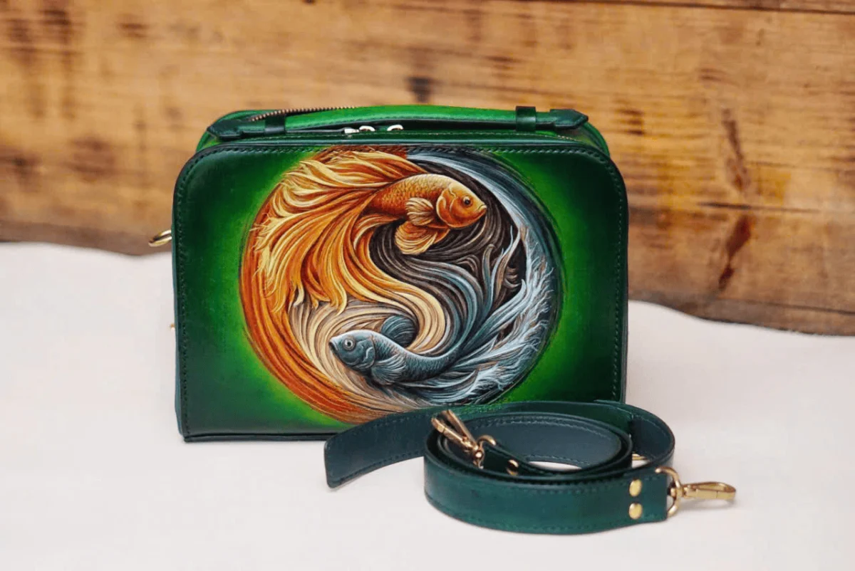 Saigon Leather’s Yin-Yang Betta Fish Hand-Carved Full-Grain Leather Bag - Image 2